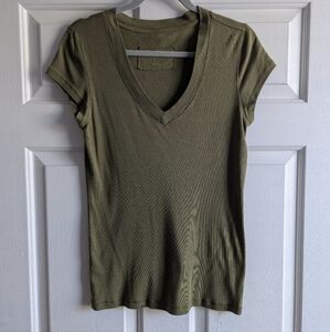 TALL Gap Olive V-Neck Short Sleeved Shirt, Size S or M, Tall Length